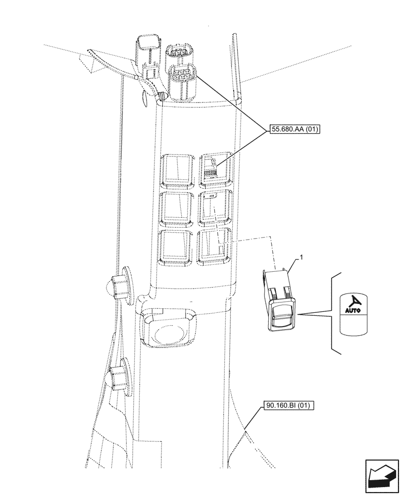 Схема запчастей Case IH MAXXUM 115 - (55.680.AI) - VAR - 743812 - AUTO GUIDANCE SWITCH (55) - ELECTRICAL SYSTEMS