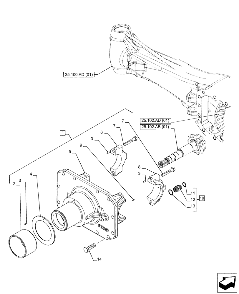 Схема запчастей Case IH PUMA 165 - (25.102.AC[01]) - VAR - 391156 - 4WD FRONT AXLE, DIFFERENTIAL CARRIER (25) - FRONT AXLE SYSTEM