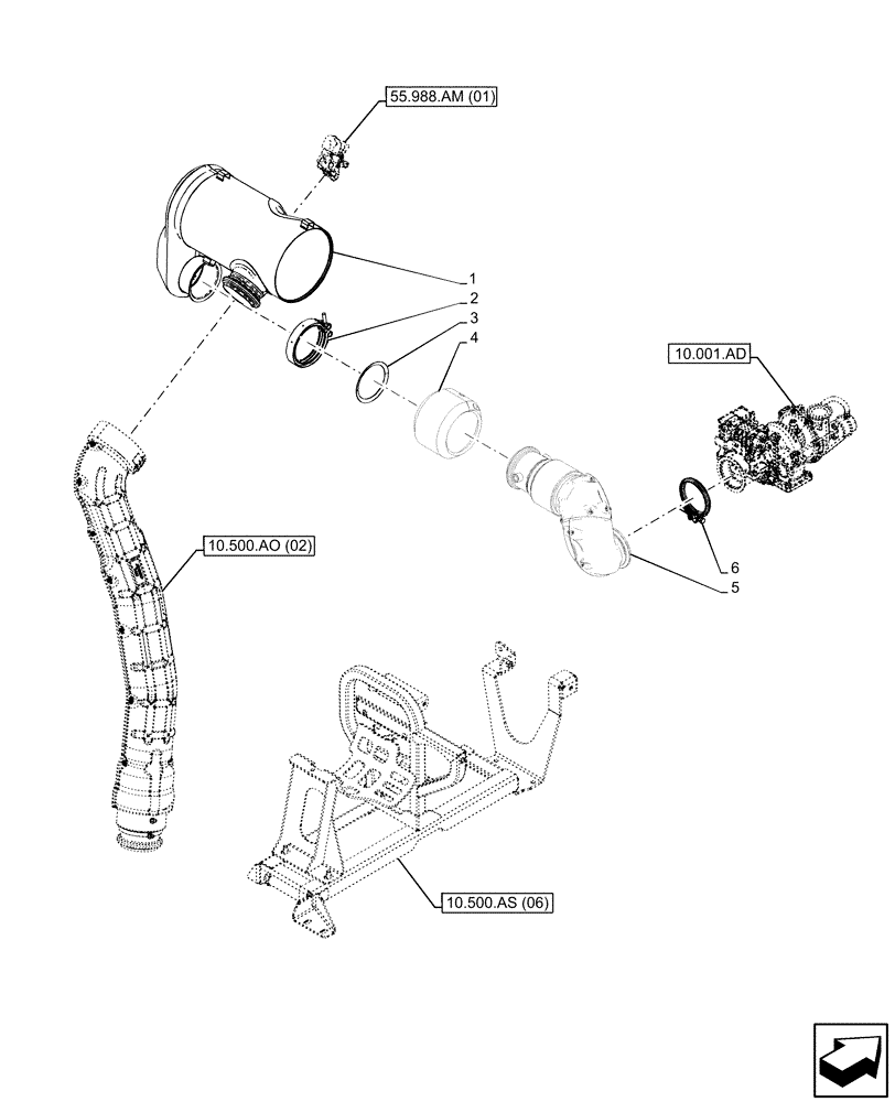 Схема запчастей Case IH MAXXUM 150 - (10.500.AS[05]) - VAR - 391630, 743723 - MUFFLER, CATALYST (10) - ENGINE