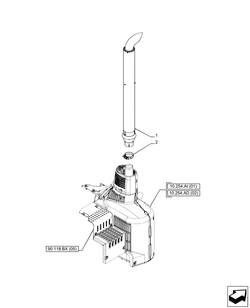 Схема запчастей Case IH PUMA 165 CVT - (10.254.AD[01]) - VAR - 391130, 392753, 758000 - EXHAUST SYSTEM PIPE, VERTICAL (10) - ENGINE