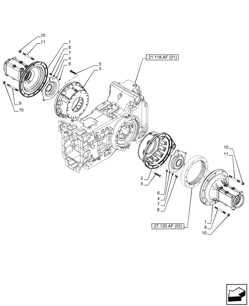 Схема запчастей Case IH PUMA 150 - (27.120.AI[02]) - VAR - 391158, 758052, 758053 - FINAL DRIVE HOUSING, POWERSHIFT (27) - REAR AXLE SYSTEM