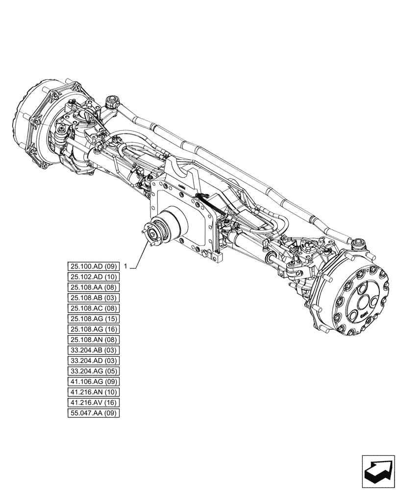 Схема запчастей Case IH PUMA 185 CVT - (25.100.AA[03]) - VAR - 758049 - FRONT AXLE, SUSPENDED W/BRAKES (25) - FRONT AXLE SYSTEM