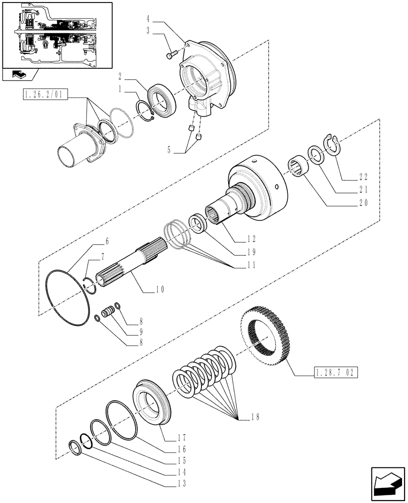 Схема запчастей Case IH FARMALL 80 - (1.28.7[01]) - POWER SHUTTLE SERVO PTO FOR DIFF. LOCK - CLUTCH ENGAGEMENT (VAR.330120-331120) (03) - TRANSMISSION