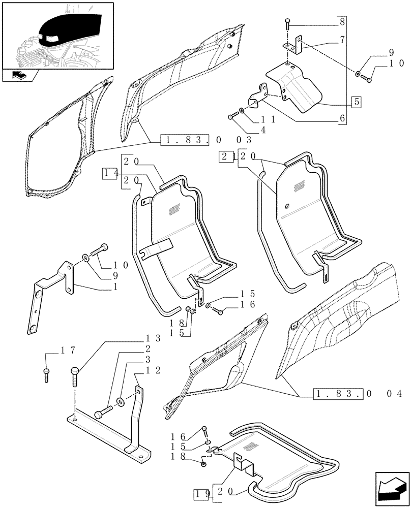 Схема запчастей Case IH FARMALL 75N - (1.83.0[05]) - HOOD BRACKETS AND HEAT PROTECTIONS (08) - SHEET METAL