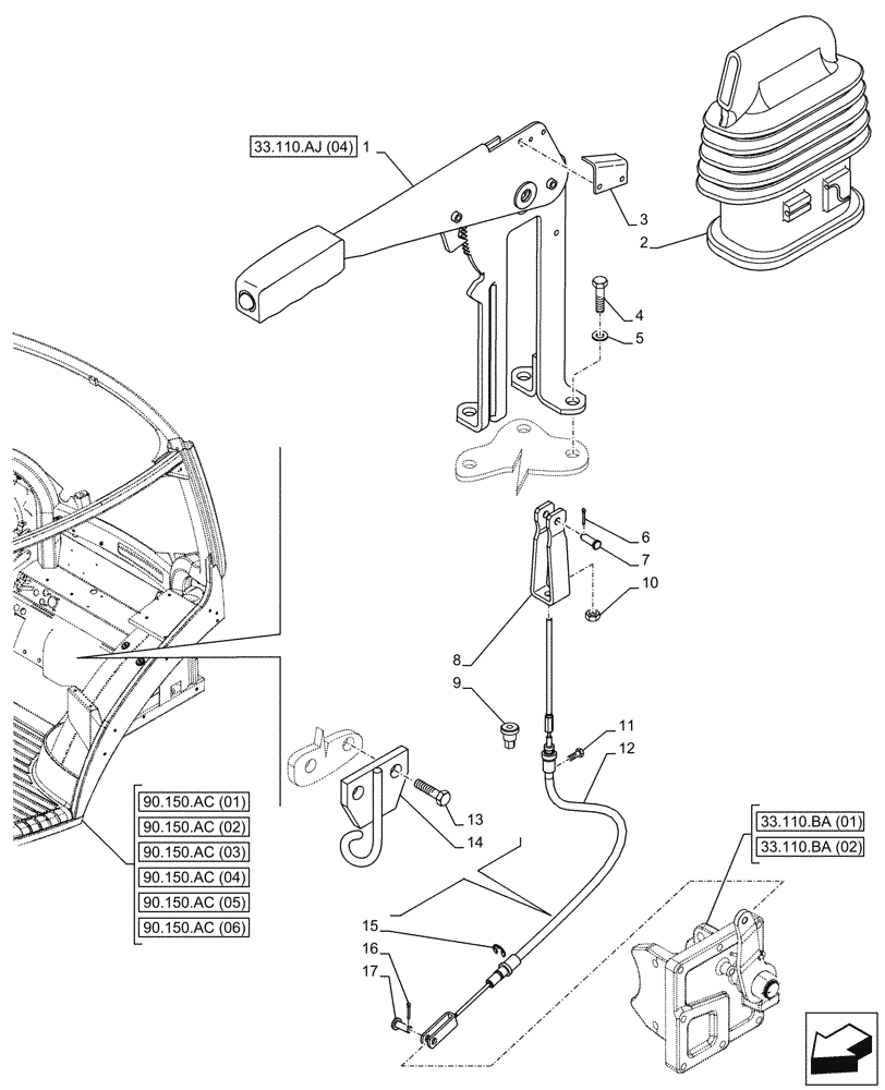 Схема запчастей Case IH PUMA 165 - (33.110.AJ[03]) - VAR - 391148, 758034 - HAND BRAKE, LEVER (33) - BRAKES & CONTROLS