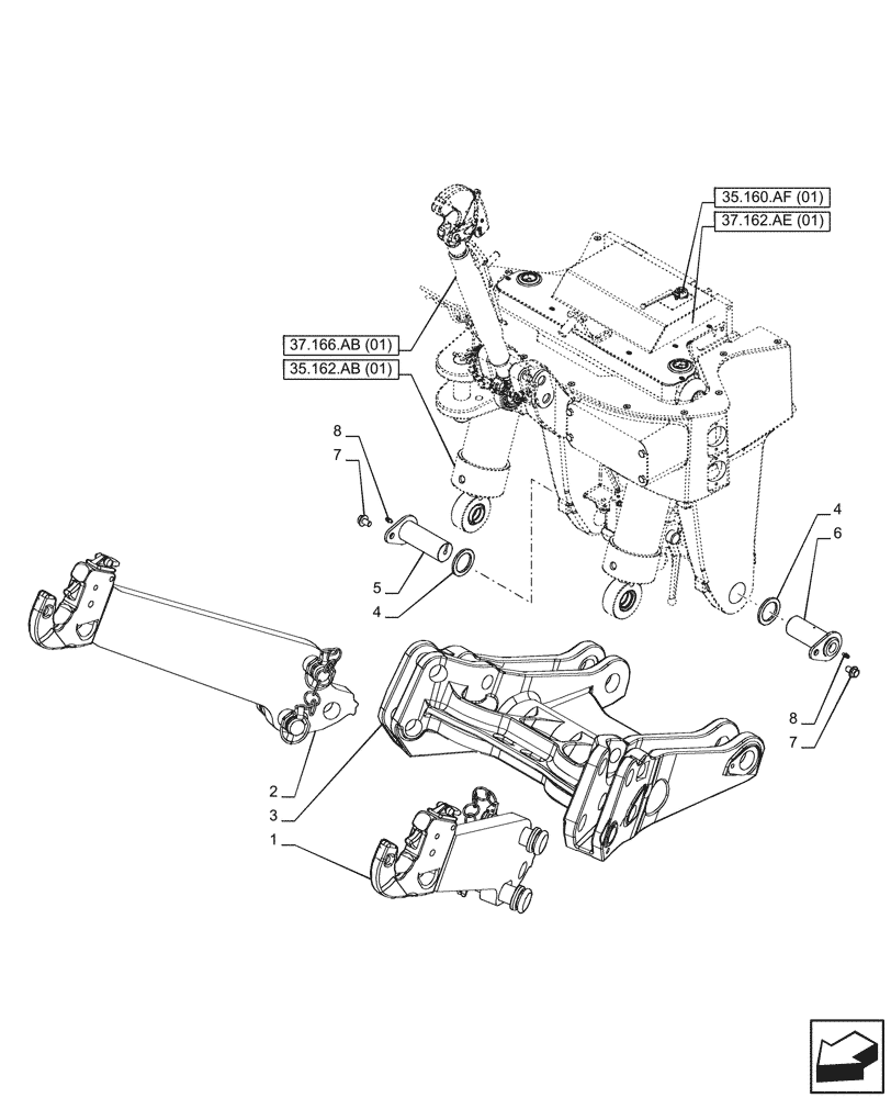 Схема запчастей Case IH PUMA 185 CVT - (37.166.AE[01]) - VAR - 758088, 758089, 758090 - 3 POINT HITCH, LOWER LINK (37) - HITCHES, DRAWBARS & IMPLEMENT COUPLINGS