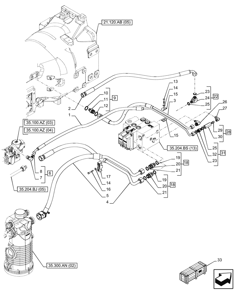 Схема запчастей Case IH PUMA 150 CVT - (35.204.BS[14]) - VAR - 758065 - 2 ELECTRONIC MID MOUNTED VALVES, LINE (35) - HYDRAULIC SYSTEMS