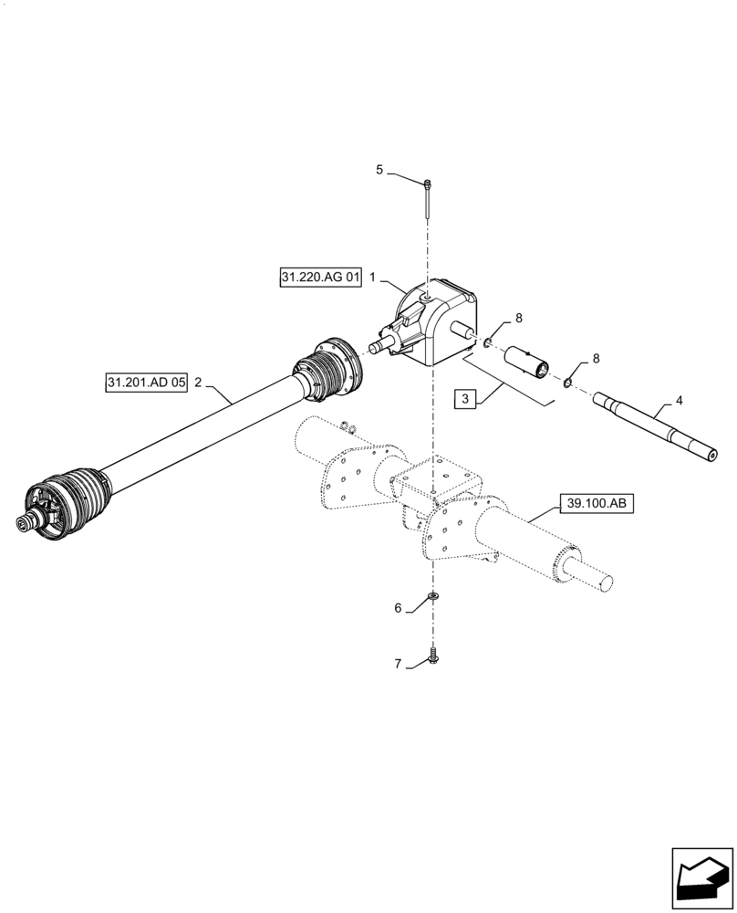 Схема запчастей Case IH RB455 - (31.220.AL[05]) - VAR - 726527 - GEARBOX AND DRIVE, 540 RPM, YFN188619 AND AFTER (31) - IMPLEMENT POWER TAKE OFF