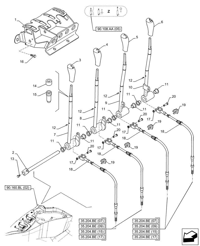 Схема запчастей Case IH PUMA 150 - (35.204.BL[03]) - VAR - 758058 - 4 REMOTE CONTROL VALVE, CONTROL LEVER (35) - HYDRAULIC SYSTEMS