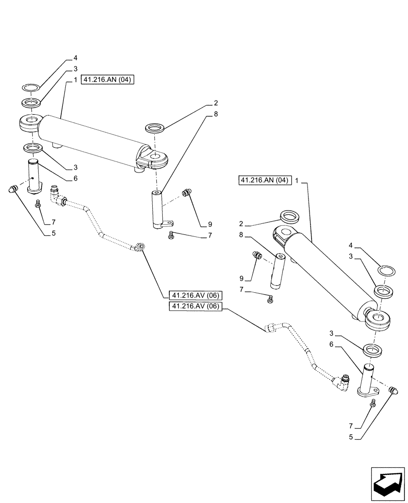 Схема запчастей Case IH PUMA 240 CVT - (41.216.AN[01]) - VAR - 391157 - 4WD FRONT AXLE, STEERING CYLINDER (41) - STEERING