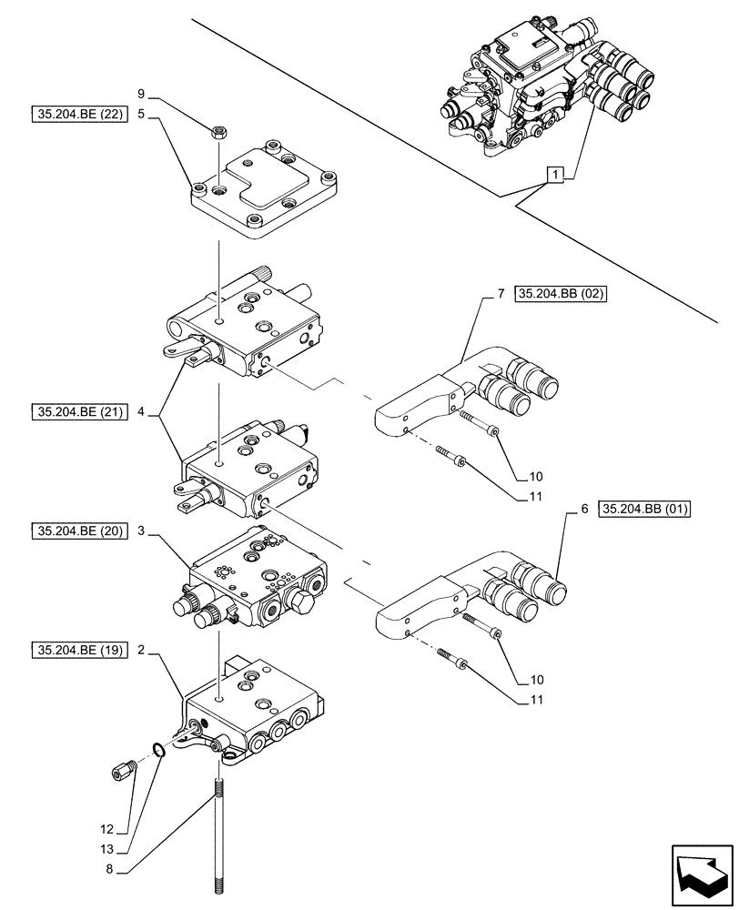 Схема запчастей Case IH PUMA 150 - (35.204.BE[02]) - VAR - 391163 - 2 REMOTE CONTROL VALVE (MHR), COMPONENTS (35) - HYDRAULIC SYSTEMS