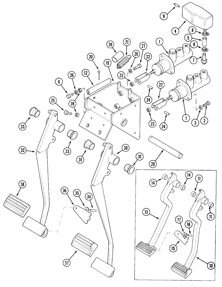 Схема запчастей Case IH 5140 - (7-008) - PEDALS AND MASTER CYLINDERS (07) - BRAKES