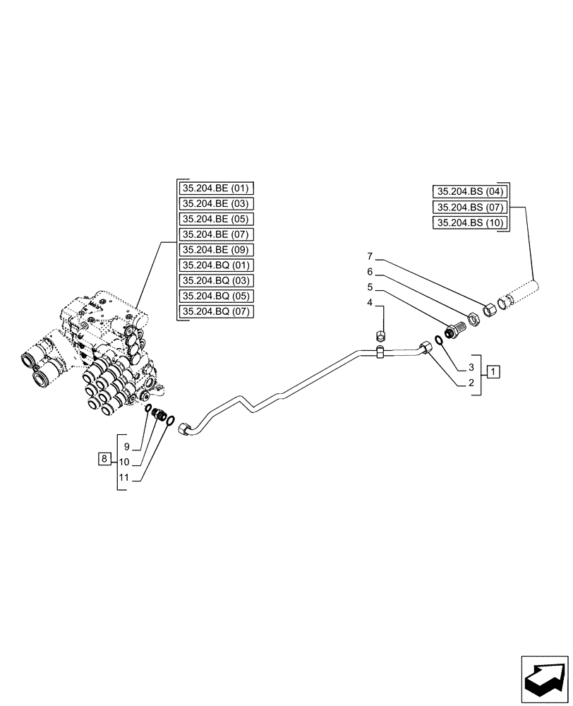 Схема запчастей Case IH PUMA 150 - (35.204.BJ[02]) - VAR - 758045, 758046, 758064, 758065, 758066 - REMOTE CONTROL VALVE, LINE (35) - HYDRAULIC SYSTEMS