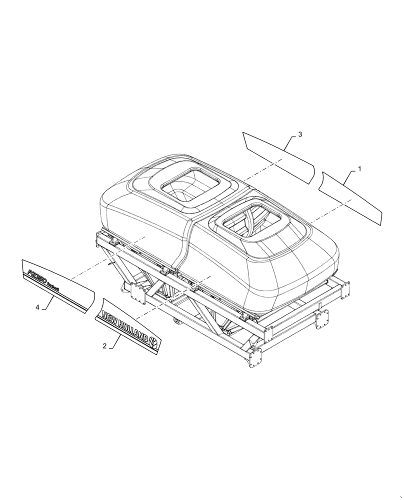 Схема запчастей Case IH 2355 - (90.108.AB[08]) - MODEL DECALS P2350 NEW HOLLAND (90) - PLATFORM, CAB, BODYWORK AND DECALS