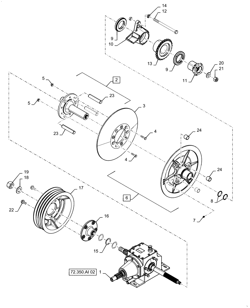 Схема запчастей Case IH 7140 - (72.350.AI[01]) - SEPARATOR JACKSHAFT GEARBOX W/ PULLEY (72) - SEPARATION