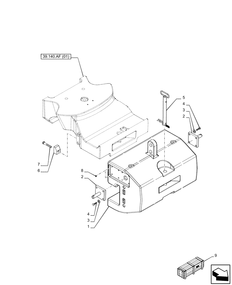 Схема запчастей Case IH PUMA 185 CVT - (39.140.AF[02]) - VAR - 758098 - FRONT WEIGHT (1000 KG) (39) - FRAMES AND BALLASTING