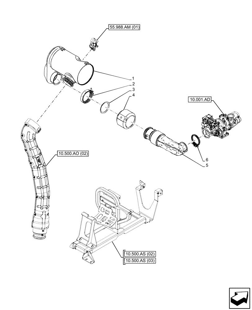 Схема запчастей Case IH MAXXUM 115 - (10.500.AS[01]) - VAR - 391630, 743723, 743812 - MUFFLER, CATALYST (10) - ENGINE