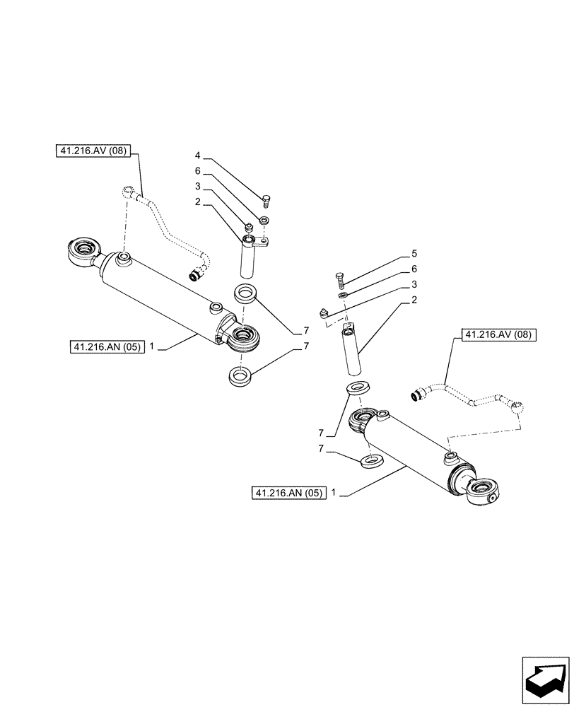 Схема запчастей Case IH PUMA 240 CVT - (41.216.AN[03]) - VAR - 758050 - SUPERSTEER FRONT AXLE, STEERING CYLINDER (41) - STEERING