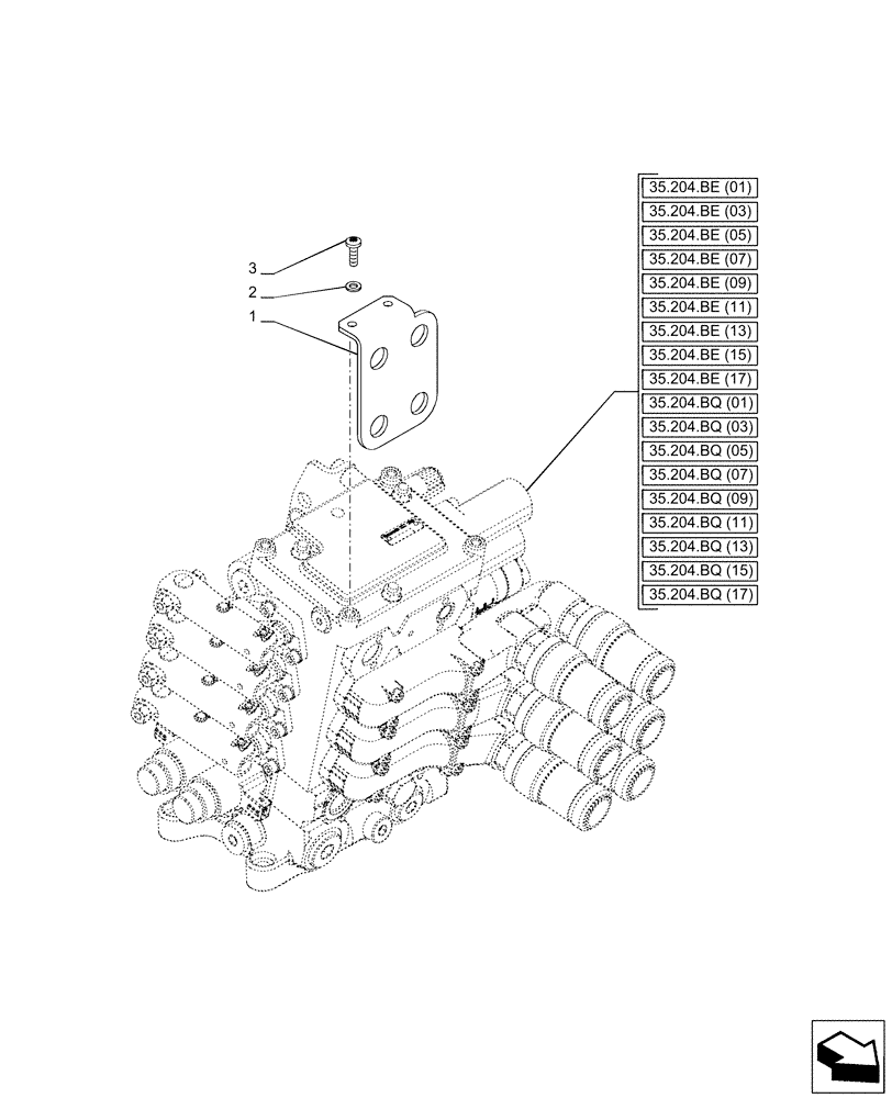 Схема запчастей Case IH PUMA 150 CVT - (35.204.BE[30]) - VAR - 758038, 758039, 758041, 758042, 758043, 758044 - REMOTE CONTROL VALVE, BRACKET (STOWAGE) (35) - HYDRAULIC SYSTEMS