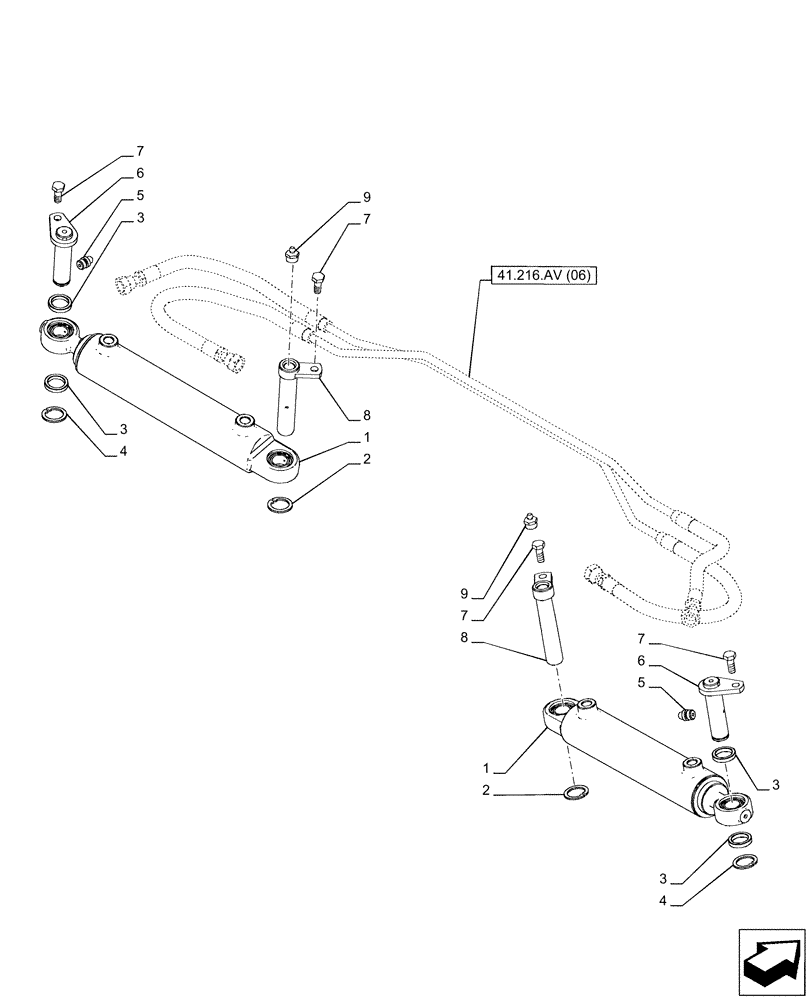 Схема запчастей Case IH PUMA 165 - (41.216.AN[03]) - VAR - 758046 - FRONT AXLE, SUSPENDED W/BRAKES, STEERING CYLINDER (41) - STEERING