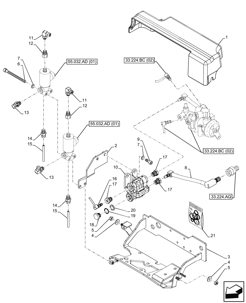 Схема запчастей Case IH MAXXUM 115 - (33.224.BC [03]) - VAR - 758447 - PNEUMATIC TRAILER BRAKE, VALVE (33) - BRAKES & CONTROLS