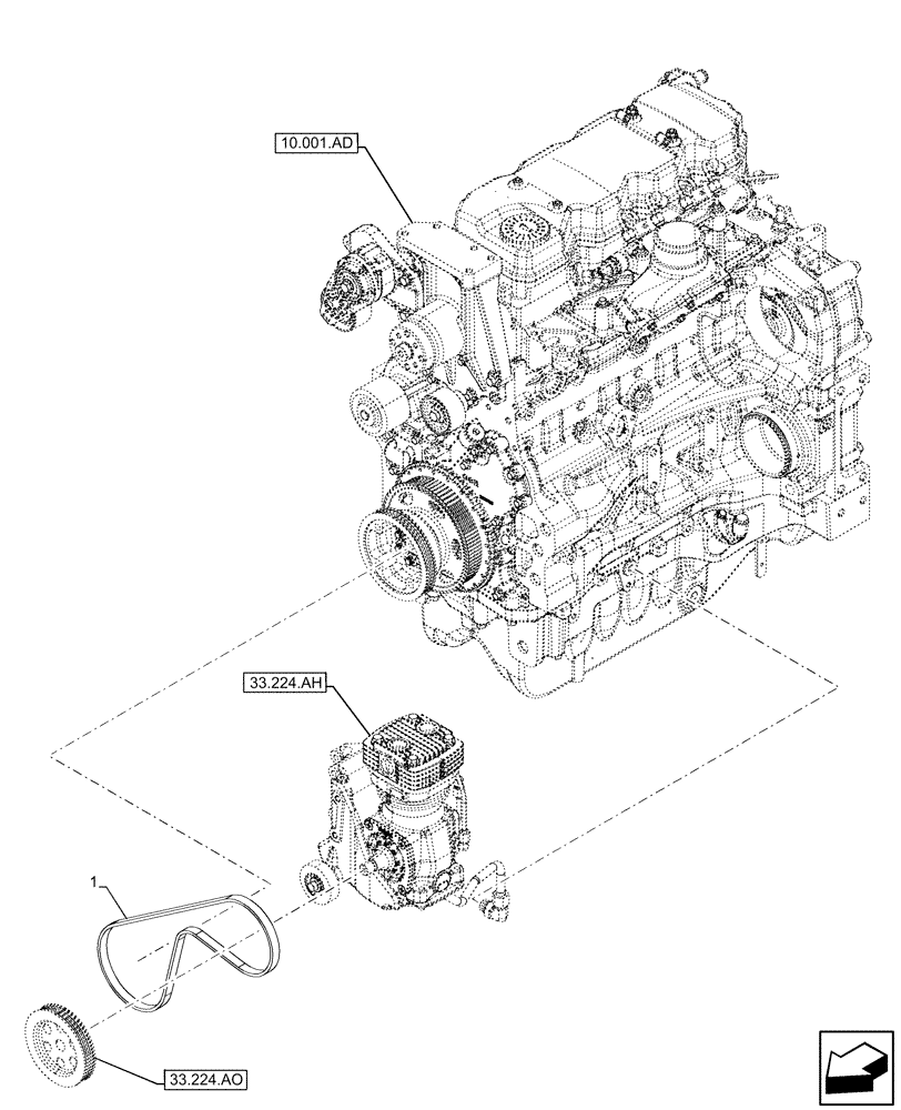 Схема запчастей Case IH MAXXUM 115 - (33.224.AL) - VAR - 758447, 758448, 758449 - PNEUMATIC TRAILER BRAKE, COMPRESSOR, BELT (33) - BRAKES & CONTROLS