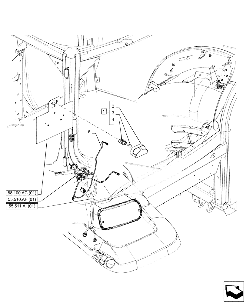 Схема запчастей Case IH PUMA 200 CVT - (55.404.BA[01]) - LICENSE PLATE LIGHT (55) - ELECTRICAL SYSTEMS