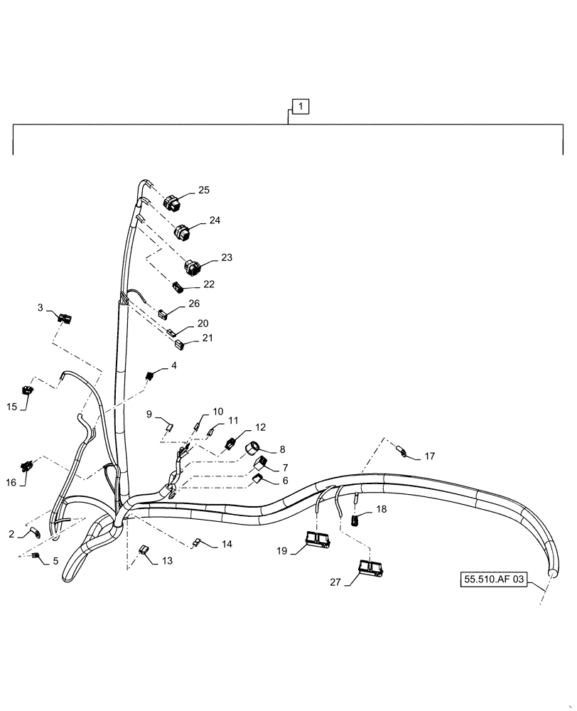 Схема запчастей Case IH 2240 - (55.510.AF[02]) - MAIN CAB HARNESS, PART I (55) - ELECTRICAL SYSTEMS