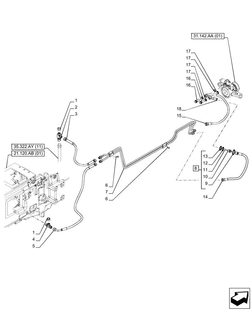 Схема запчастей Case IH PUMA 150 - (31.142.AF[01]) - VAR - 758091, 758093, 758245, 758247 - FRONT PTO ASSY, LINE (31) - IMPLEMENT POWER TAKE OFF