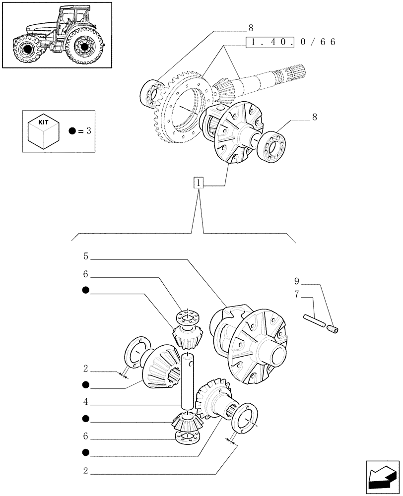 Схема запчастей Case IH JX100U - (1.40.0/74[02]) - (VAR.322) HIGH SPEED RING GEAR AND PINION - 4WD - BOX AND SIDE PINIONS (04) - FRONT AXLE & STEERING