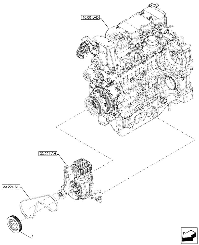 Схема запчастей Case IH MAXXUM 115 - (33.224.AO) - VAR - 758447, 758448, 758449 - PNEUMATIC TRAILER BRAKE, COMPRESSOR, PULLEY (33) - BRAKES & CONTROLS