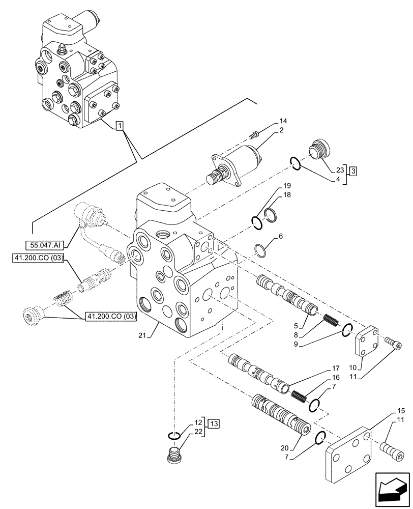 Схема запчастей Case IH MAXXUM 145 - (41.200.CO[02]) - VAR - 743723 - STEERING VALVE, W/ FAST STEER™ SYSTEM, COMPONENTS (41) - STEERING