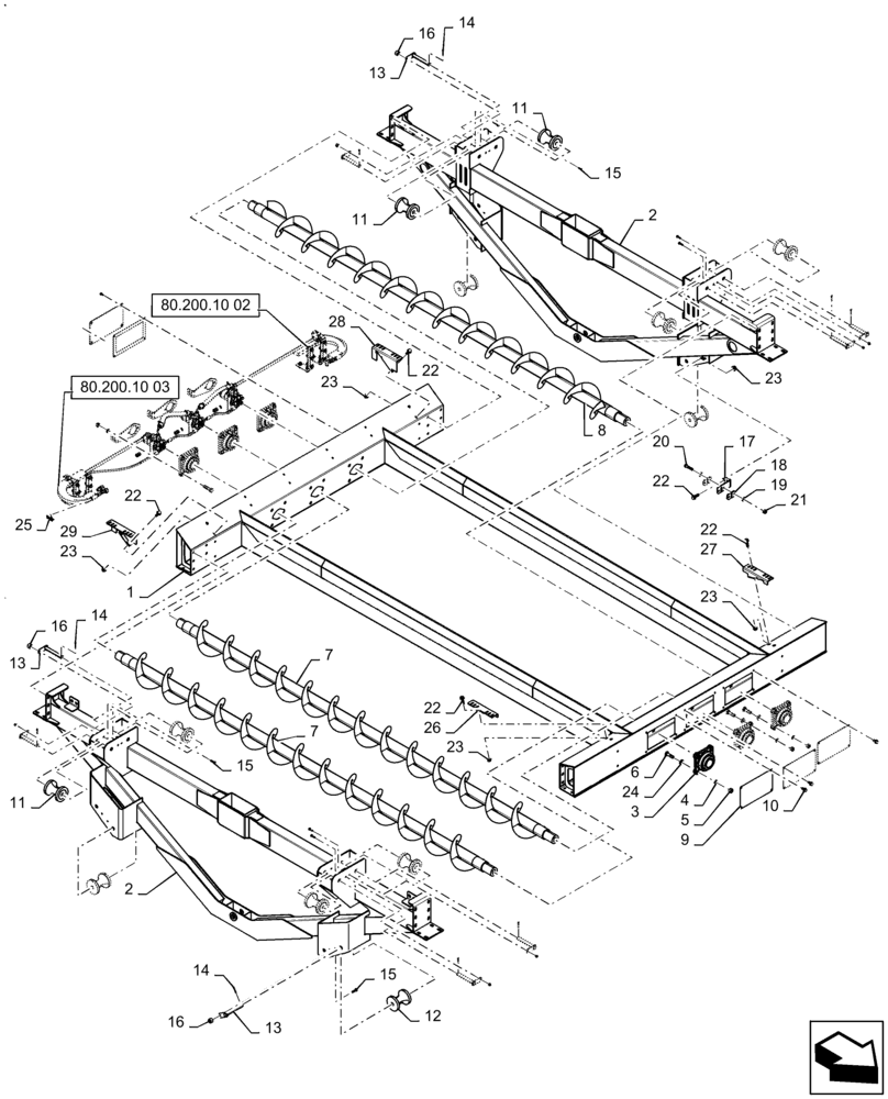 Схема запчастей Case IH 635 - (80.200.10[01]) - MODULE, AUGER ASSY, FRAME (80) - CROP STORAGE/UNLOADING