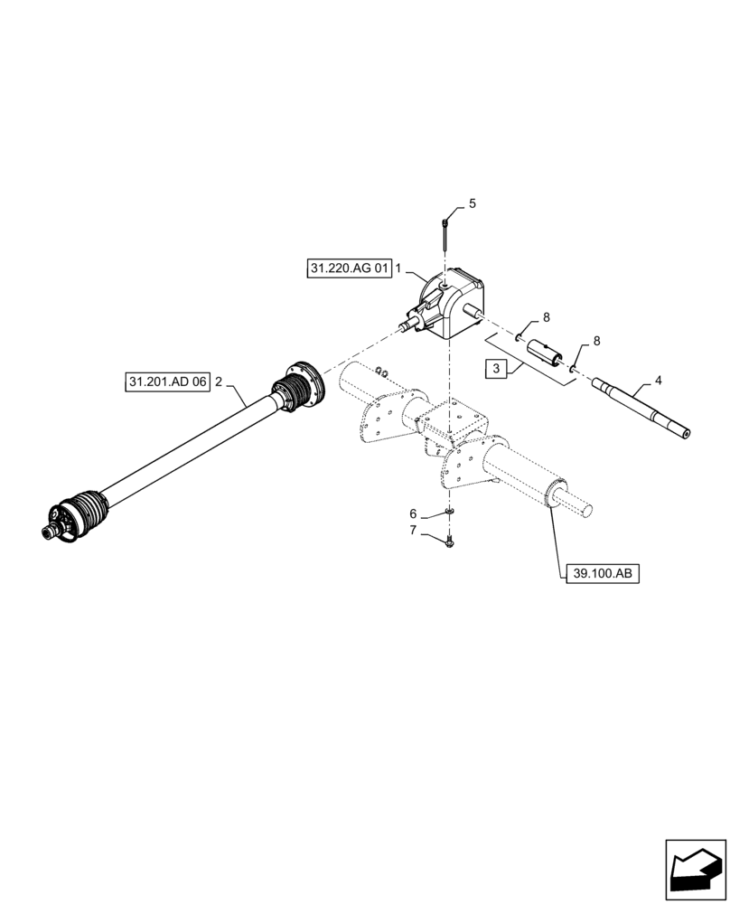 Схема запчастей Case IH RB455 - (31.220.AL[06]) - VAR - 726528 - GEARBOX AND DRIVE, 1000 RPM, YFN188619 AND AFTER (31) - IMPLEMENT POWER TAKE OFF