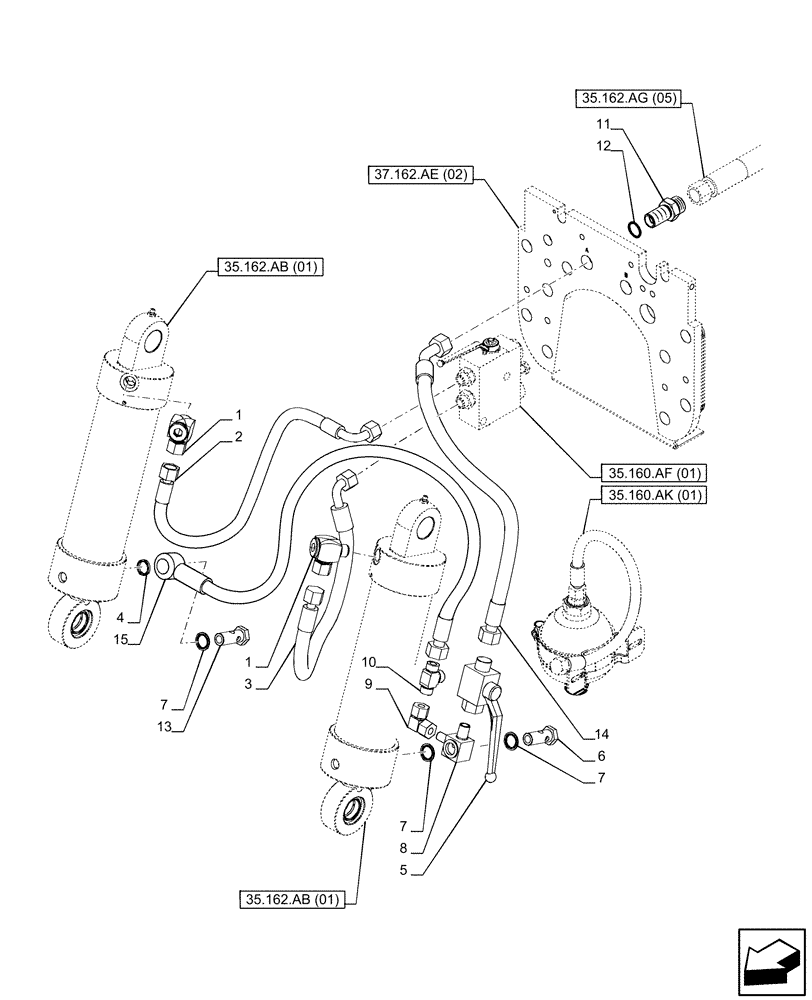 Схема запчастей Case IH PUMA 220 - (35.162.AG[01]) - VAR - 758088, 758089, 758090 - 3 POINT HITCH, FRONT, CYLINDER, LINE (35) - HYDRAULIC SYSTEMS