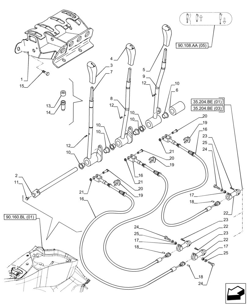 Схема запчастей Case IH PUMA 200 - (35.204.BL[01]) - VAR - 391164 - 3 REMOTE CONTROL VALVE, CONTROL LEVER (35) - HYDRAULIC SYSTEMS