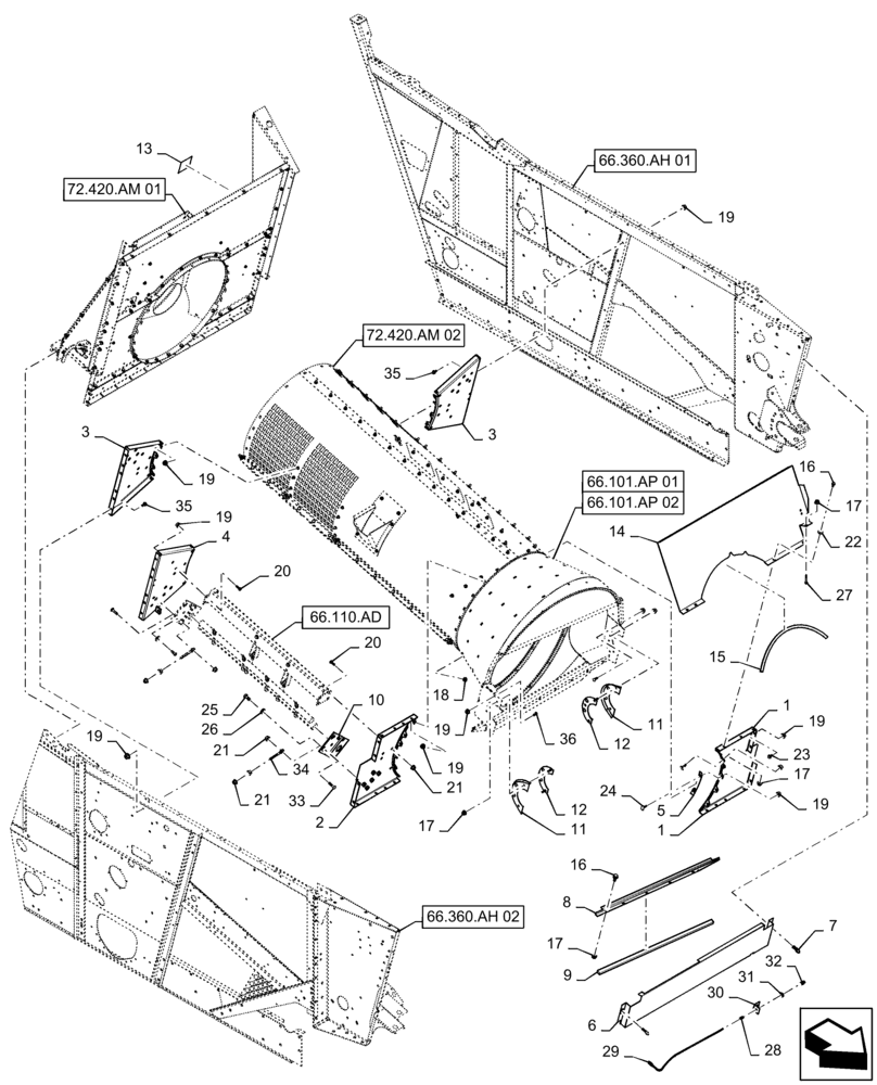 Схема запчастей Case IH 7140 - (66.331.AM) - CAGE, FRONT (66) - THRESHING