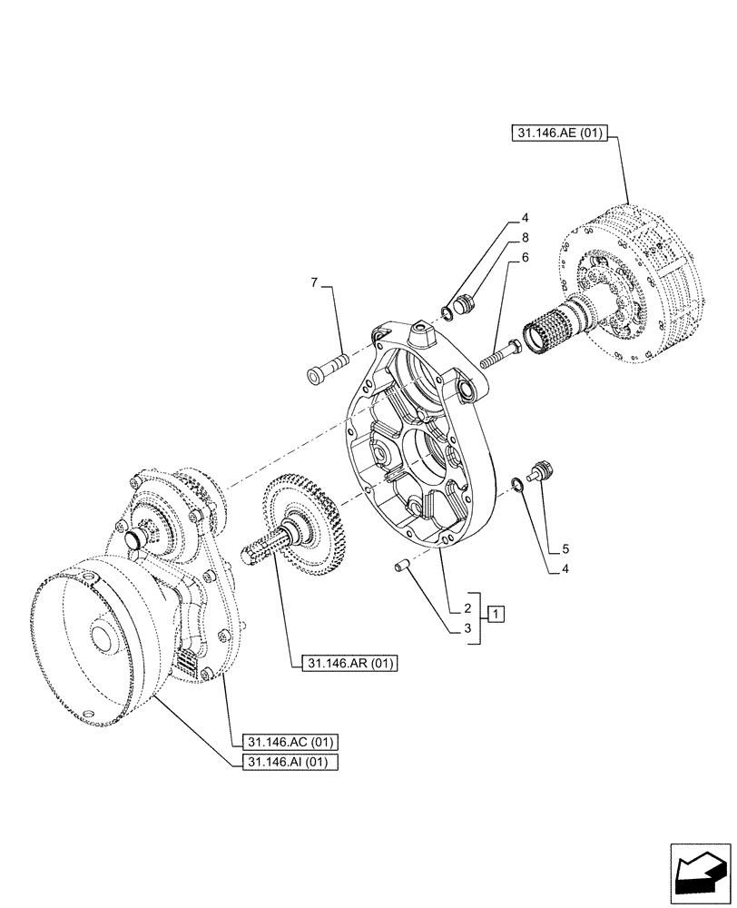 Схема запчастей Case IH PUMA 150 CVT - (31.146.AQ[01]) - VAR - 758091, 758093, 758245, 758247, 758248 - FRONT PTO ASSY, DROP BOX (31) - IMPLEMENT POWER TAKE OFF