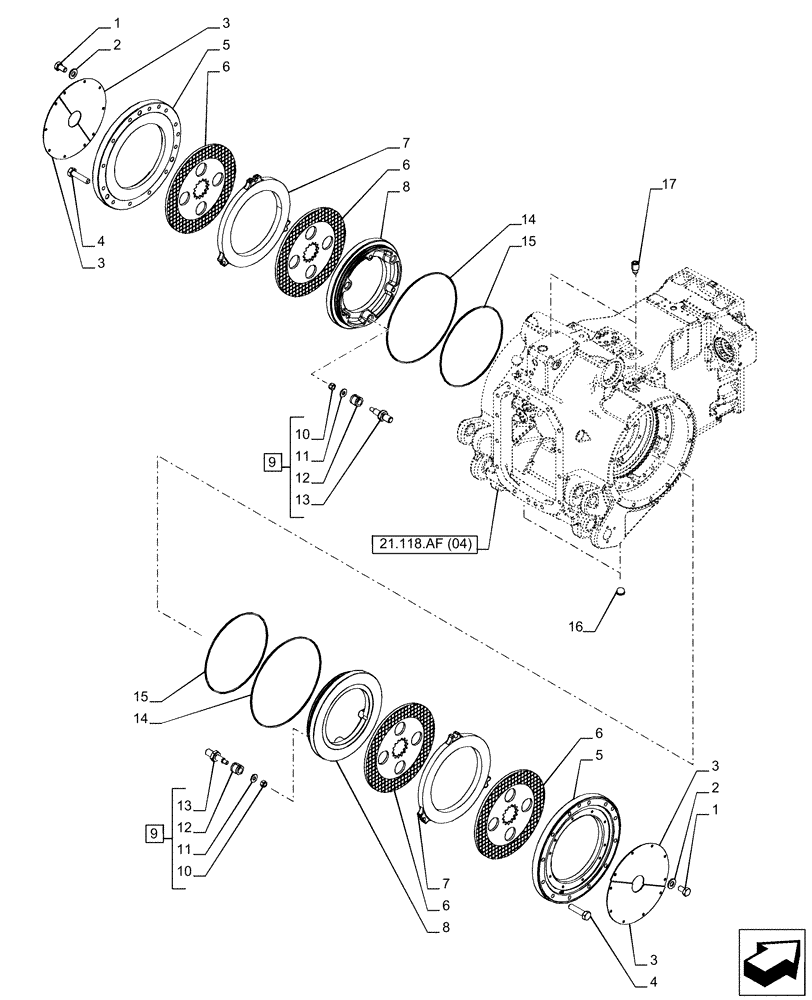 Схема запчастей Case IH PUMA 185 CVT - (33.202.AK[04]) - VAR - 758204 - TRANSMISSION, BRAKE DISC (33) - BRAKES & CONTROLS