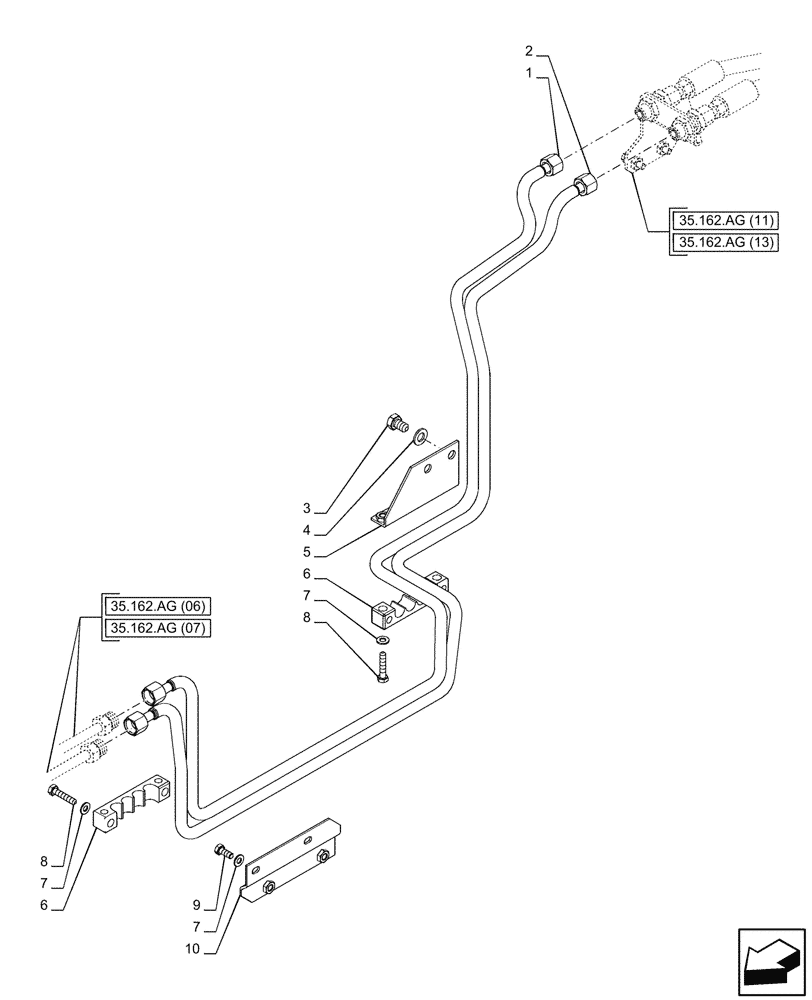 Схема запчастей Case IH PUMA 200 CVT - (35.162.AG[10]) - VAR - 758088 - 3 POINT HITCH, FRONT, CYLINDER, LINE (35) - HYDRAULIC SYSTEMS