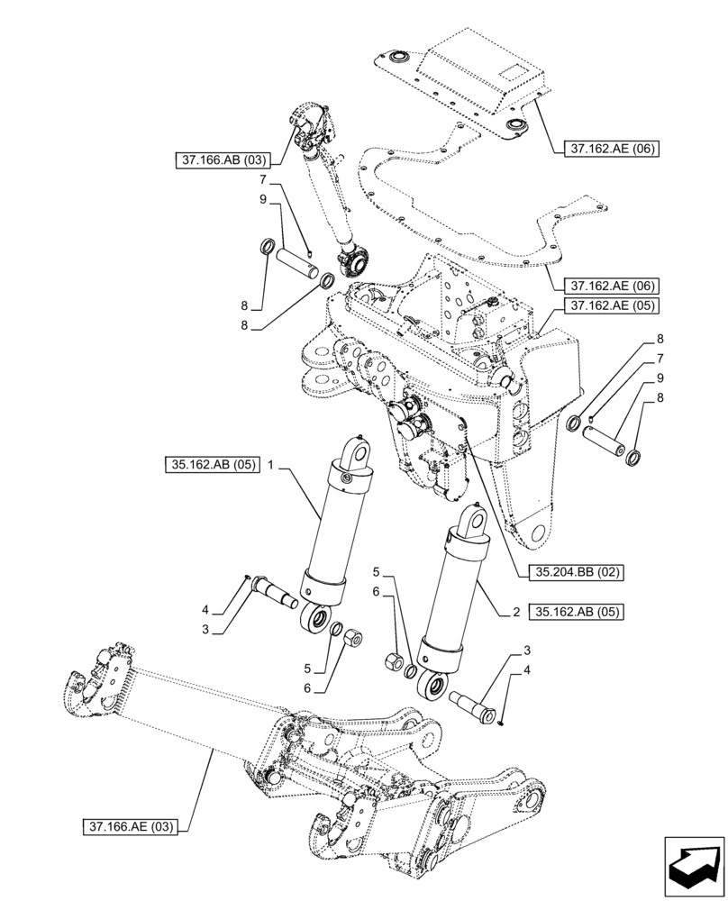 Схема запчастей Case IH PUMA 185 CVT - (35.162.AB[03]) - VAR - 758092, 758246 - 3 POINT HITCH, FRONT, W/ COUPLER, CYLINDER (35) - HYDRAULIC SYSTEMS