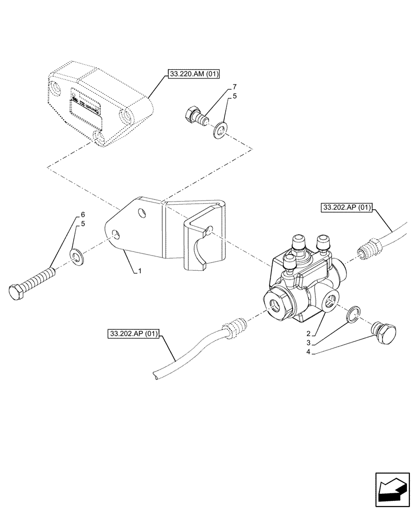 Схема запчастей Case IH MAXXUM 115 - (33.220.AM[05]) - VAR - 744783 - TRAILER BRAKE VALVE (33) - BRAKES & CONTROLS