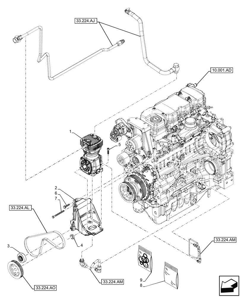 Схема запчастей Case IH MAXXUM 135 - (33.224.AH) - VAR - 758447, 758448, 758449 - PNEUMATIC TRAILER BRAKE, COMPRESSOR (33) - BRAKES & CONTROLS