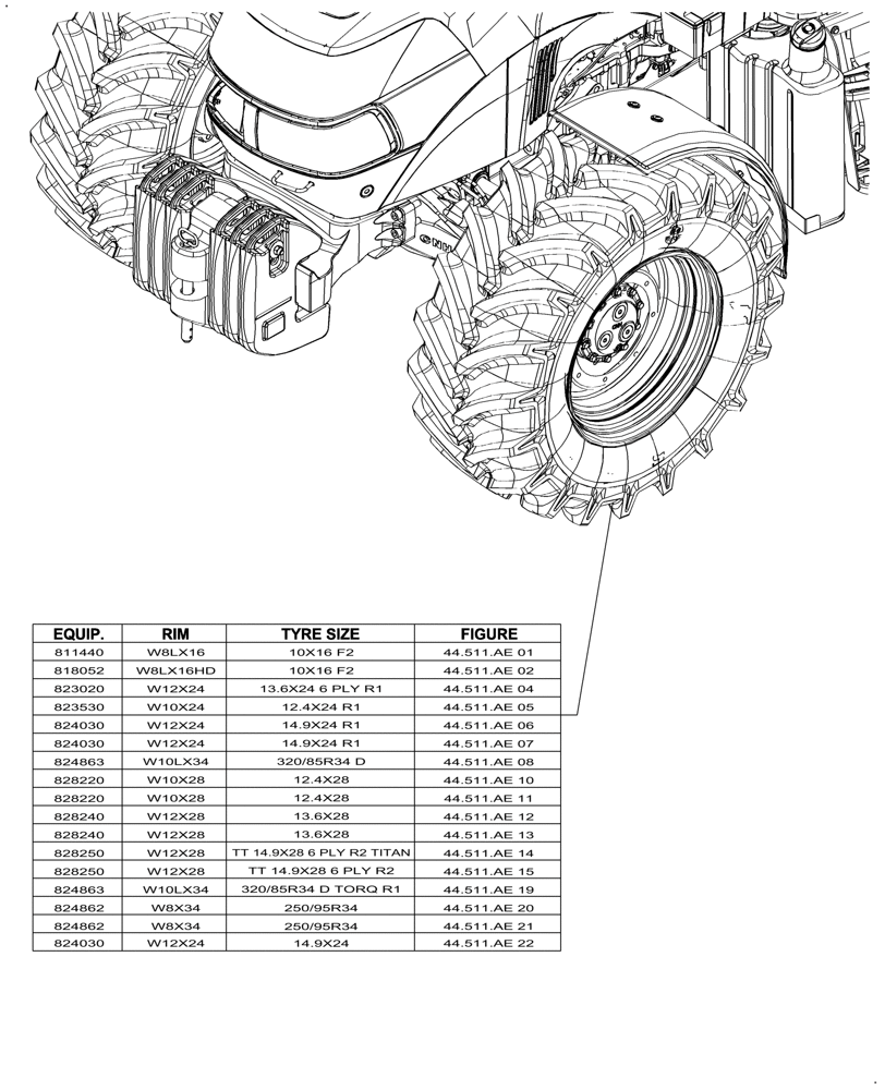 Схема запчастей Case IH FARMALL 120A - (00.000.44[01]) - PICTORIAL INDEX - FRONT WHEELS (00) - GENERAL & PICTORIAL INDEX