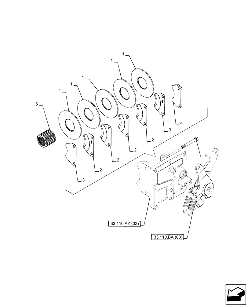 Схема запчастей Case IH PUMA 165 - (33.110.AV[03]) - VAR - 758034 - PARKING BRAKE, DISC (33) - BRAKES & CONTROLS