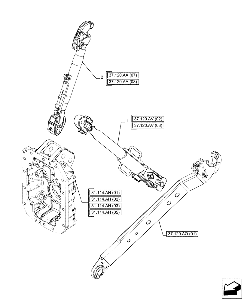 Схема запчастей Case IH PUMA 220 - (37.120.AX[04]) - VAR - 391170, 758075, 758080 - 3 HITCH POINT (MECHANICAL TOP LINK) (37) - HITCHES, DRAWBARS & IMPLEMENT COUPLINGS