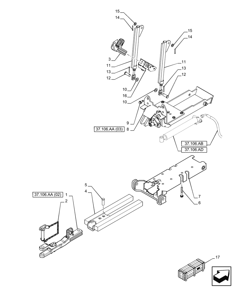 Схема запчастей Case IH PUMA 150 CVT - (37.106.AA[01]) - VAR - 758113 - HYDRAULIC TOW HOOK (37) - HITCHES, DRAWBARS & IMPLEMENT COUPLINGS