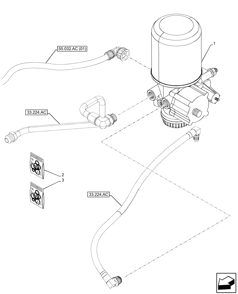 Схема запчастей Case IH MAXXUM 115 - (55.032.AE) - VAR - 758447, 758448, 758449 - PNEUMATIC TRAILER BRAKE, FILTER (55) - ELECTRICAL SYSTEMS