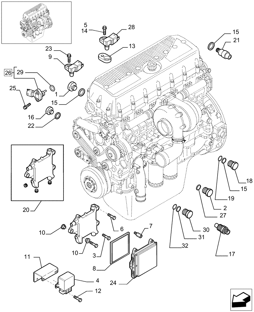 Схема запчастей Case IH AFX8010 - (B.10.A.95) - ENGINE SENSORS & ECU - TIER 3 - PIN HAJ106401 AND AFTER B - Power Production