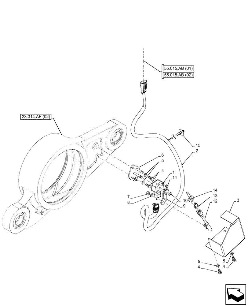 Схема запчастей Case IH MAXXUM 145 - (55.045.AD[01]) - VAR - 758422, 758423, 758427, 758428 -SUSPENDED FRONT AXLE, SENSOR (55) - ELECTRICAL SYSTEMS